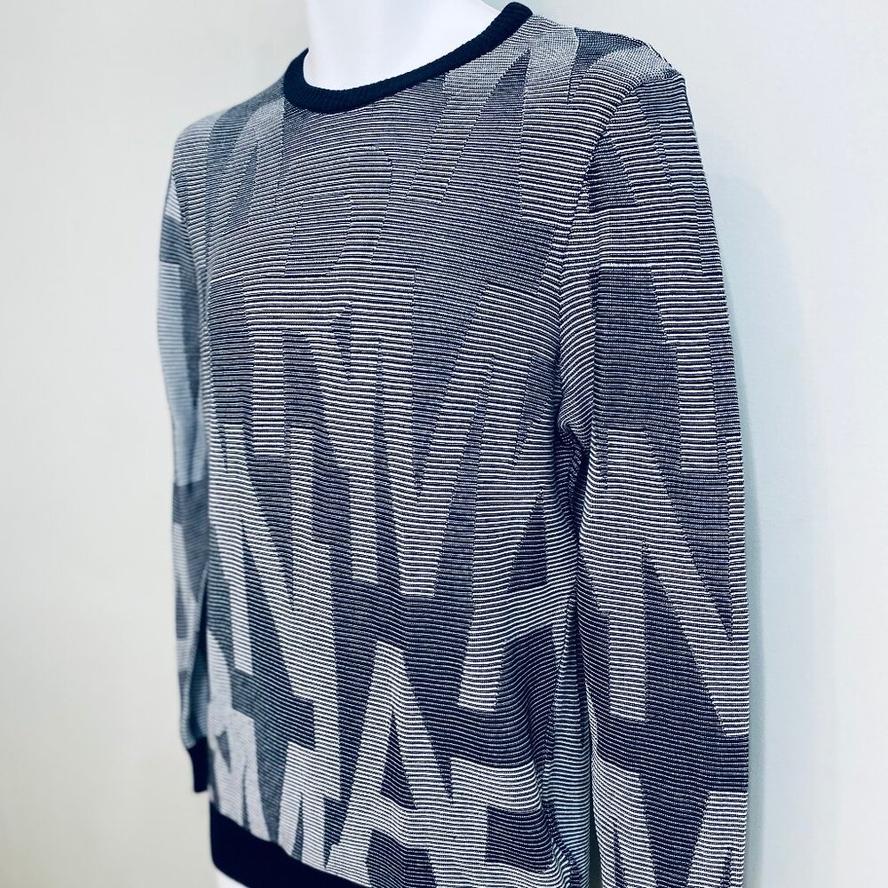 ARMANI JEANS ITALY STYLISH MEN SWEATER BLUE WITH SILVER SIZE MEDIUM NEW NO TAGS